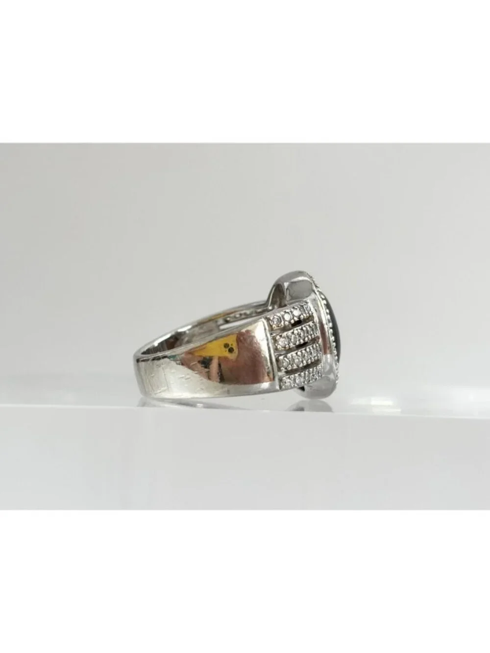 Genuine Tiger's Eye Gemstone Open Shank Sterling Silver 925 Vintage Ring - sz 8